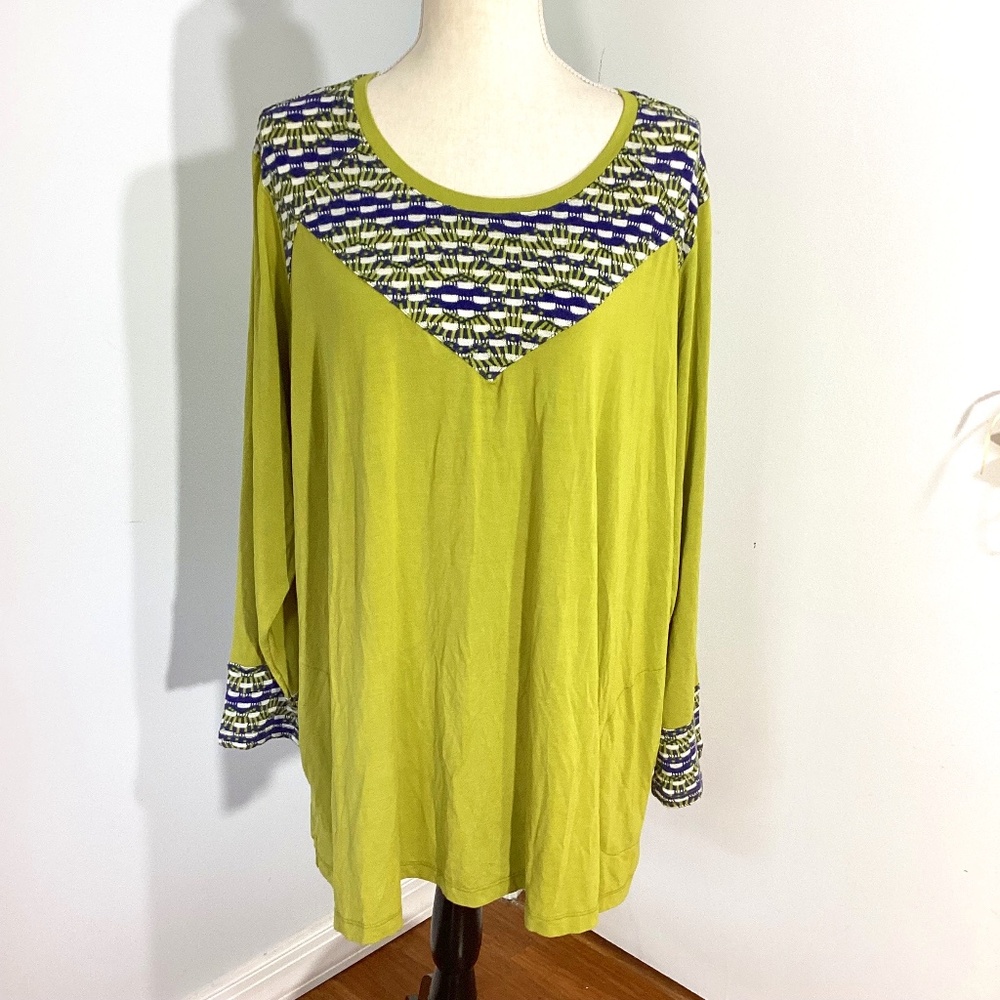 LOGO LORI GOLDSTEIN PLUS 2X OLIVE GREEN TUNIC MIXED MEDIA CASUAL LAGENLO…
